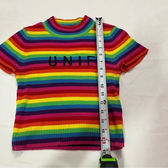 Unif Over the Rainbow Ribbed Logo Streetwear Colorful Mock Neck Crop Top Size XS - Picture 6 of 7